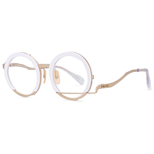 Retro Runde Brillengestelle Unregelmäßige Männer Frauen Handgefertigte Brillen, Weiß, Gold, Einheitsgröße von HPIRME