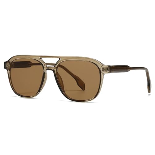 HPIRME Retro-Sonnenbrille mit Acryleinsatz und quadratischem Rahmen, Autofahrer-Sonnenbrille, großer Rahmen für Herren (Beige) von HPIRME