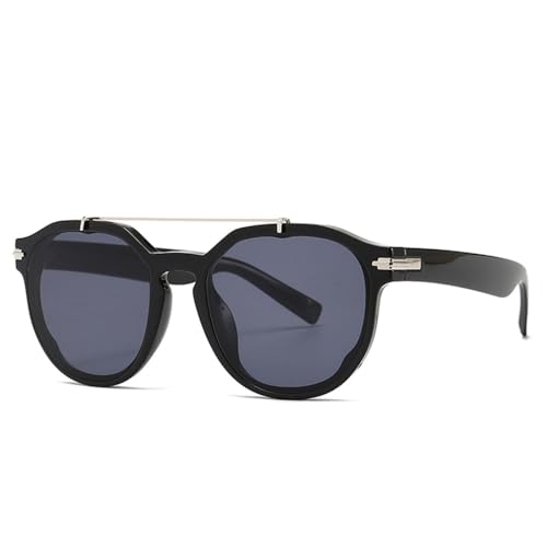 HPIRME Runde Sonnenbrille UV400 weibliches Muster blaue Retro-Sonnenbrille für Frauen, Schwarz, Einheitsgröße von HPIRME