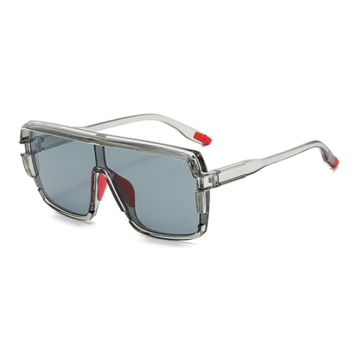 HPIRME Sonnenbrille mit großem Rahmen, männlich, PC-Rahmen, einteilige Linse, quadratische Sonnenbrille für Damen, UV400-Zubehör, grau, Einheitsgröße von HPIRME