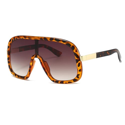 HPIRME Übergroße Modebrille, trendiger Farbverlauf, Vintage, Luxus-Sonnenbrille mit großem Rahmen für Damen und Herren (Leopard-Kaffee) von HPIRME