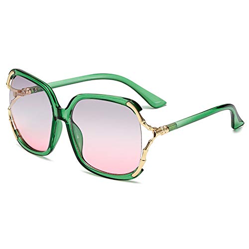 HPIRME Übergroße Sonnenbrille für Damen, großer Rahmen, quadratische Sonnenbrille, weiblich, Farbverlauf, Eyeware, Rosa, Grün, UV400, 1, Einheitsgröße von HPIRME