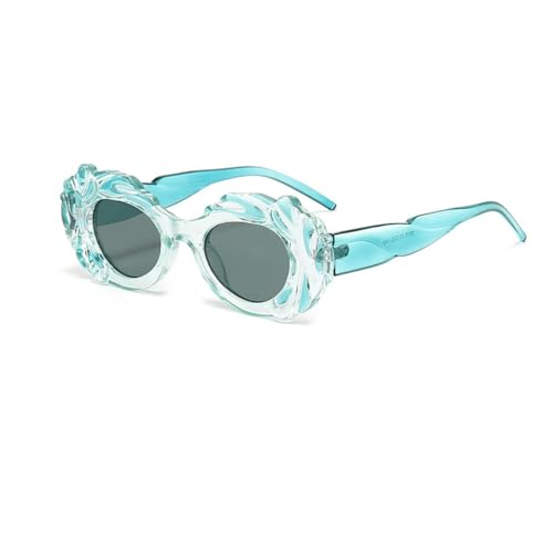 HPIRME Vintage Oval Damen Sonnenbrille Rim Shades Punk UV400 Brillen, cd cyan, dunkelgrün, Einheitsgröße von HPIRME