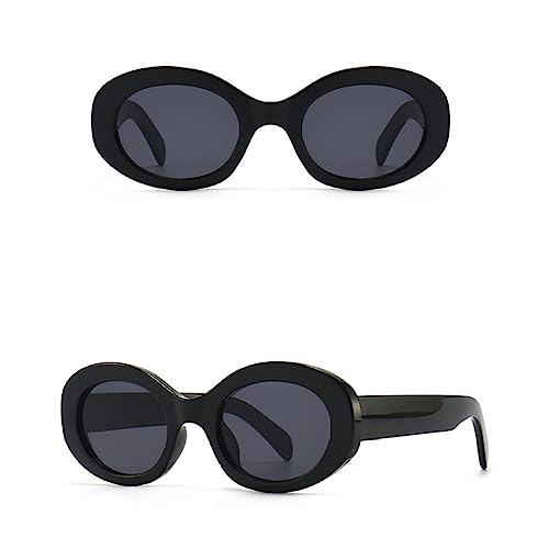 HPIRME Vintage kleine ovale Sonnenbrille Damen Schwarz Damen Sonnenbrillen, Schwarz Grau, Einheitsgröße von HPIRME