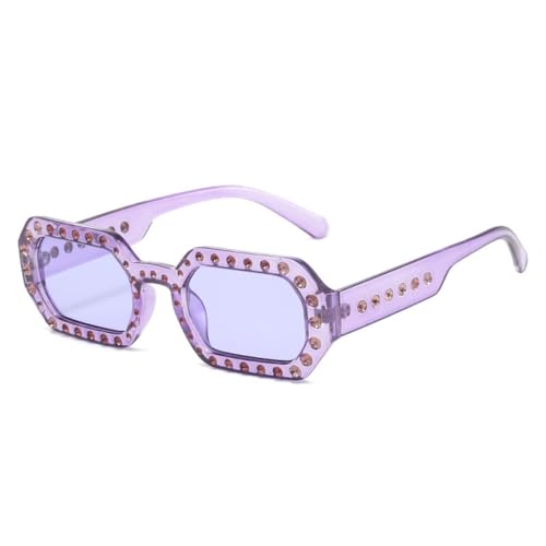 HPIRME Vintage kleine quadratische Kristall glänzende Sonnenbrille für Frauen Strass Sonnenbrille weibliche Farbtöne, LILA, Einheitsgröße von HPIRME