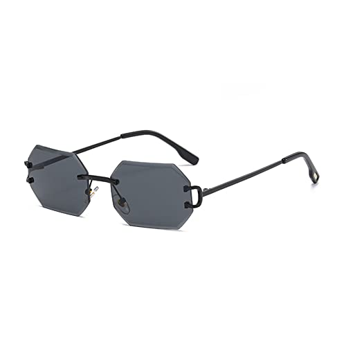 HPIRME achteckige Sonnenbrille randlos Metall männlich Sonnenbrille weiblich rechteckig rahmenlos, SCHWARZ, Einheitsgröße von HPIRME