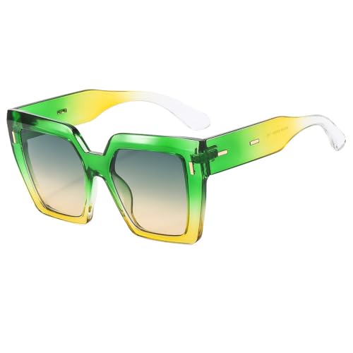 Quadratische Sonnenbrille Damen Vintage Big Shades Herren Sonnenbrille UV400 Übergroße Brillen, grün, Einheitsgröße von HPIRME