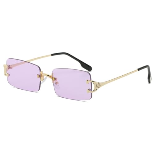 Randlose rechteckige Sonnenbrille für Damen, rahmenlose quadratische Brille für Herren, ultraleichte UV400-Brillentöne, Gold Lila, Einheitsgröße von HPIRME