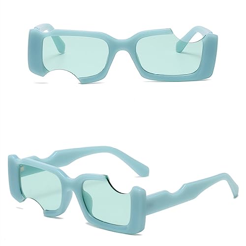 Rechteckige weiße Sonnenbrille für Damen mit Ausschnittrahmen, einzigartige kleine quadratische Sonnenbrille für Herren, C5 blau blau, Einheitsgröße von HPIRME