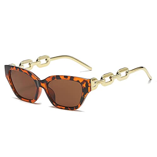 RimlessVintage Cat Eye Sonnenbrille Frauen Metallkette Sonnenbrille weiblich Hip Hop Punk Retro Spiegel, Leopard, Einheitsgröße von HPIRME