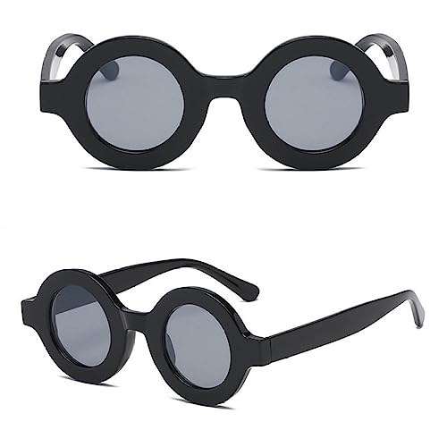 Runde Sonnenbrille für Damen und Herren, Vintage-Sonnenbrille mit Farbverlauf, Damen, kleine Punk-Sonnenbrille, UV400, Schwarz, Einheitsgröße von HPIRME