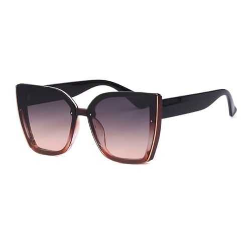 Übergroße Cat-Eye-Sonnenbrille für Damen, großer Rahmen, quadratische Sonnenbrille für Herren, Retro-Cateye-Brille, Schwarzbraun, Einheitsgröße von HPIRME