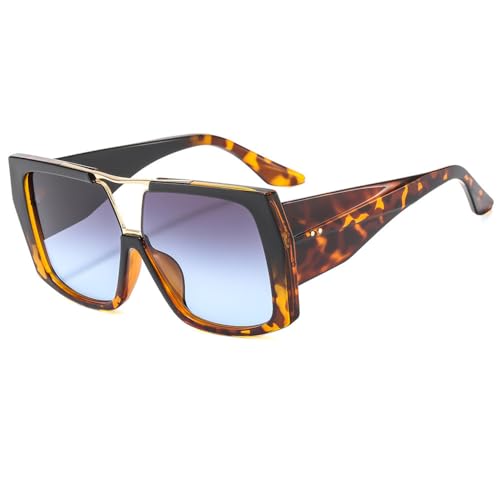 Übergroße quadratische Sonnenbrille Damen Vintage Herren Sonnenbrille Shades UV400 Männlich Weiblich,schwarzer Leopard,Einheitsgröße von HPIRME