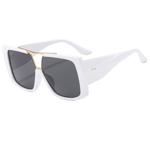 Übergroße quadratische Sonnenbrille Damen Vintage Herren Sonnenbrille Shades UV400 männlich weiblich, weiß, Einheitsgröße von HPIRME