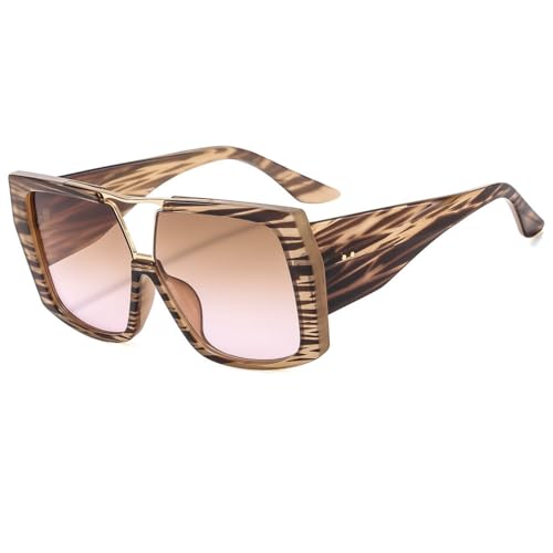 Übergroße quadratische Sonnenbrille Damen Vintage Herren Sonnenbrille Shades UV400 männlich weiblich,Streifen,Einheitsgröße von HPIRME