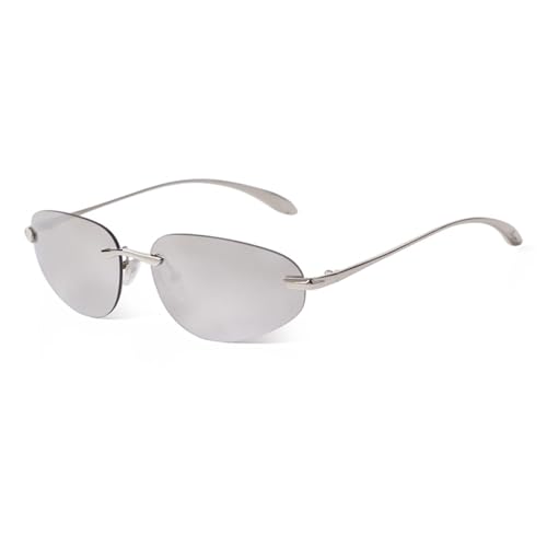Verspiegelte ovale Sonnenbrille aus Metall für Damen und Herren, randlose Sonnenbrille für Damen, C1 Silber verspiegelt, Einheitsgröße Verspiegelte ovale Sonnenbrille aus Metall für Damen und Herren, randlose Sonnenbrille für Damen, C1 Silber verspiegelt, Einheitsgröße von HPIRME