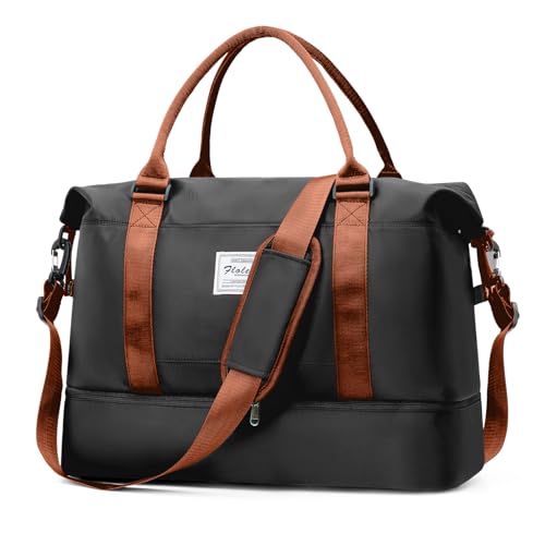 Groß Weekender Reisetasche Damen Sporttasche Handgepäck Tasche Kliniktasche Travel Duffle Bag Schwimmtasche Trainingstasche mit Schuhfach für Flugzeug Reisen 50L,H7-Schwarz-Braun Groß Weekender Reisetasche Damen Sporttasche Handgepäck Tasche Kliniktasche Travel Duffle Bag Schwimmtasche Trainingstasche mit Schuhfach für Flugzeug Reisen 50L,H7-Schwarz-Braun von HPLQQ