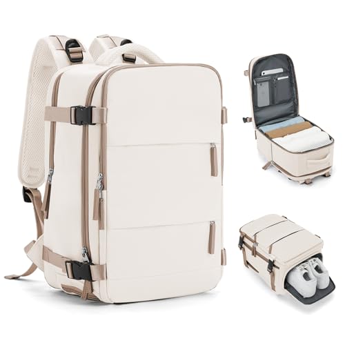 Ryanair Handgepäck Rucksack 40x30x20 Handkabinengepäck Reiserucksack Unter Dem Sitz Handgepäck Rucksack Flugzeug Reisetasche Weekendertasche Wanderrucksack Lässiger Tagesrucksack,E12-Beige mit Braun von HPLQQ