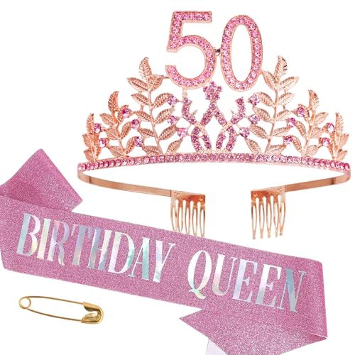 50. Geburtstag Schärpe und Tiara Mädchen Krone Damen Diadem Geschenke Crown Geburtstagskönigin Schärpe Kristall Strass Stirnband Deko für Frauen Geburtstag Party Supplies 50. Geburtstag Schärpe und Tiara Mädchen Krone Damen Diadem Geschenke Crown Geburtstagskönigin Schärpe Kristall Strass Stirnband Deko für Frauen Geburtstag Party Supplies von HPMAISON