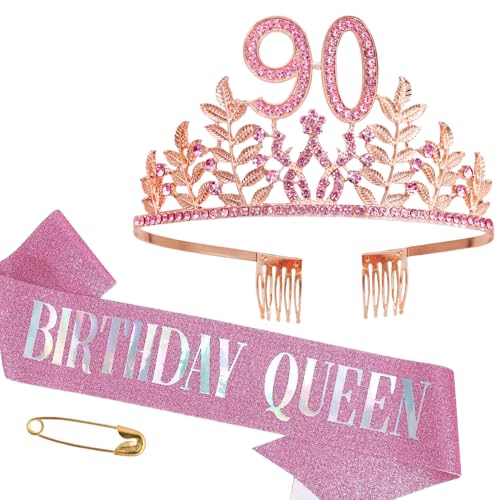 90. Geburtstag Schärpe und Tiara Mädchen Krone Damen Diadem Geschenke Crown Geburtstagskönigin Schärpe Kristall Strass Stirnband Deko für Frauen Geburtstag Party Supplies 90. Geburtstag Schärpe und Tiara Mädchen Krone Damen Diadem Geschenke Crown Geburtstagskönigin Schärpe Kristall Strass Stirnband Deko für Frauen Geburtstag Party Supplies von HPMAISON