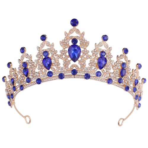 Blau Strasssteine Mädchen Kristall Tiara Hochzeit Braut Frauen Prinzessin Stirnband Krone Haarschmuck für Geburtstag Party Festzug Abschlussball Königin Kostüm Bühnenauftritte von HPMAISON