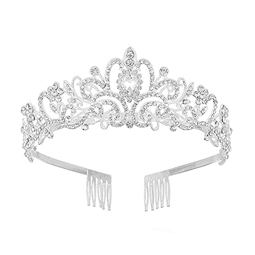 Frauen Kristall Krone Mädchen Strass Tiara mit Kamm Stirnband Prinzessin Königin Haarschmuck für Hochzeit Junggesellinnenabschied Geburtstag Prom Brautdusche Weihnachten Halloween Kostüm von HPMAISON