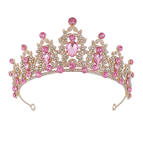 Rosa Strasssteine Mädchen Kristall Tiara Hochzeit Braut Frauen Prinzessin Stirnband Krone Haarschmuck für Geburtstag Party Festzug Abschlussball Königin Kostüm Bühnenauftritte von HPMAISON