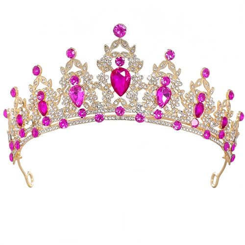 Rote rosen Strasssteine Mädchen Kristall Tiara Hochzeit Braut Frauen Prinzessin Stirnband Krone Haarschmuck für Geburtstag Party Festzug Abschlussball Königin Kostüm Bühnenauftritte von HPMAISON