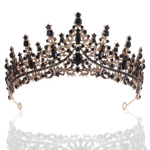 Schwarz Krone Damen Hochzeit Diadem Crown Prinzessinnen Krone Geburtstag Tiara Prinzessin Kristall Strass Stirnband Mädchen Abschlussball Party Halloween Festzug Hochzeitsfeier von HPMAISON