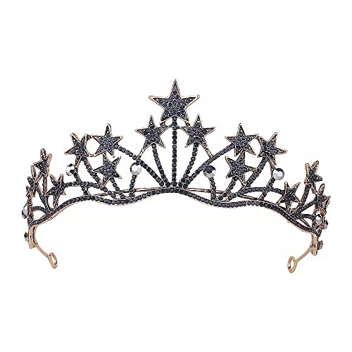 Schwarzer Stern Mädchen Crystal Tiara Frauen Prinzessin Braut Stirnband Kostüm Hochzeitskrongeschenk für Prom Geburtstag Henne Party Wettbewerb Weihnachten Halloween Geschenk Juwely von HPMAISON