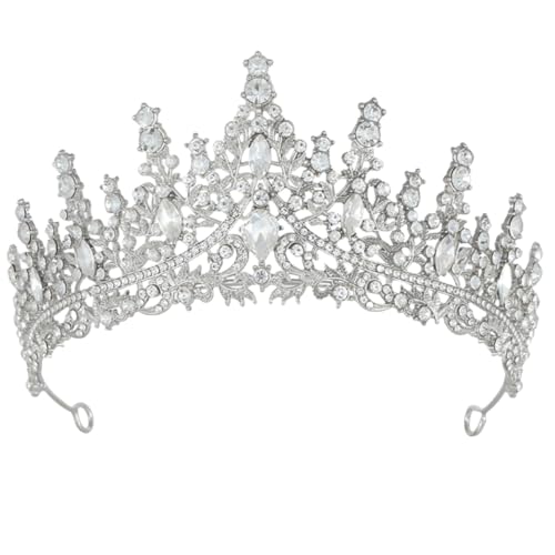 Silber Krone Damen Hochzeit Diadem Crown Prinzessinnen Krone Geburtstag Tiara Prinzessin Kristall Strass Stirnband Mädchen Abschlussball Party Halloween Festzug Hochzeitsfeier von HPMAISON