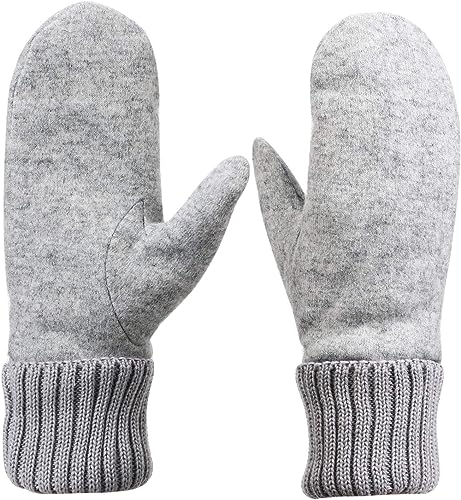 Fäustlinge Damen Winter Handschuhe Wolle Fausthandschuhe Plüschfutter Wollhandschuhe Doppellagig Warm Strickhandschuhe Winddicht Winterhandschuhe Damen Herren Handwärmer für Outdoor Fahrrad Grau von HPONEZJ