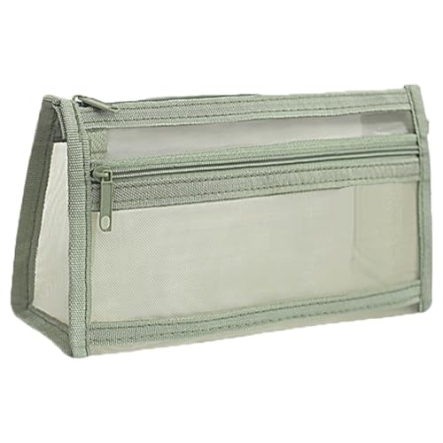HPONEZJ Federmäppchen Durchsichtig Mesh Stiftemappe Bunt Federtasche Große Kapazität Beuteltasche 2 Fächer Stiftetasche Büro Schule Bleistifttasche Schulmäppchen für Kinder Teenager Erwachsene Grün von HPONEZJ