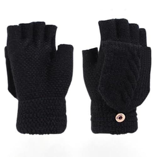 Handschuhe Damen Halbfinger Winterhandschuhe Wolle Fingerhandschuhe Verdickt Warm Strickhandschuhe Mädchen Fingerlose Fäustlinge Kurz Armstulpen Einfarbig Damenhandschuhe für Winter Herbst Schwarz von HPONEZJ