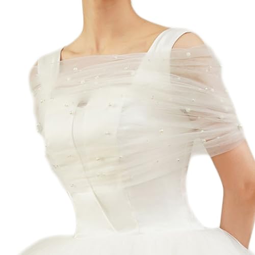 Stola Damen Umschlagtücher mit Perlen Brautstola Weiß Brautumhang Spitze Tüll Cape Verstellbar Schalwickel Braut Bolero Capelets Abend Cape Festlich Schultertuch für Hochzeit Abendparty von HPONEZJ