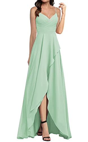 Brautjungfernkleider, Spaghettiträger, Chiffon, A-Linie, V-Ausschnitt, langes Kleid für Trauzeugin mit Taschen und Schlitz, mint, 48 Brautjungfernkleider, Spaghettiträger, Chiffon, A-Linie, V-Ausschnitt, langes Kleid für Trauzeugin mit Taschen und Schlitz, mint, 48 von HPPEE
