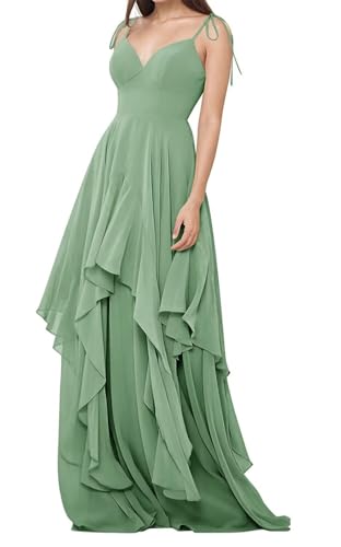 Damen Chiffon Brautjungfernkleider für Hochzeit Spaghettiträger Prinzessin Langes formelles Abendkleid, salbeigrün, 38 von HPPEE