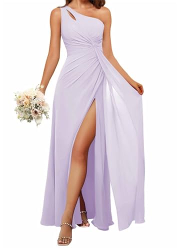 HPPEE Damen Einschultriges Brautjungfernkleid mit Schlitz, fließendes Chiffon, langes formelles Kleid für Frauen, Flieder, 34 von HPPEE