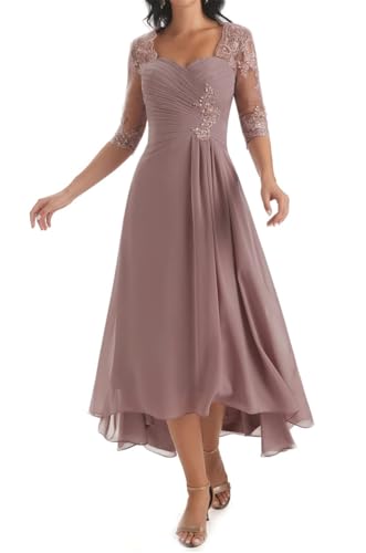 HPPEE Damenkleid für die Brautmutter mit Spitzenapplikation, plissiert, A-Linie, formelles Abendkleid, Wisteria, 40 von HPPEE
