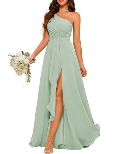 HPPEE WYX476 Brautjungfernkleid aus Chiffon mit Plissee, lang, A-Linie, Abschlussballkleid, Grün Bach, 38 von HPPEE