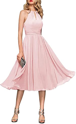 HPPEE Hochzeits-Brautjungfernkleider für Junioren, kurz, ärmellos, offener Rücken, Ballkleid, Cocktailkleid mit Taschen, Blush Pink, 40 von HPPEE