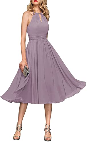 HPPEE Hochzeits-Brautjungfernkleider für Junioren, kurzes, ärmelloses Kleid mit offenem Rücken, Abschlussball und Cocktailkleider mit Taschen, Wisteria, 34 von HPPEE