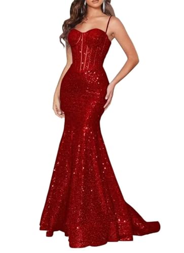 HPPEE Meerjungfrau Pailletten Prom Kleider für Frauen Sparkly Spaghetti Strap Formale Abend Party Kleid WYX428, burgunderfarben, 40 von HPPEE