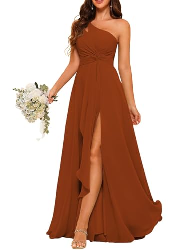 HPPEE WYX476 Brautjungfernkleid aus Chiffon mit Plissee, lang, A-Linie, Abschlussballkleid, Rostfarben, 36 von HPPEE