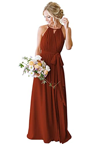 Strandkleid für die Trauzeugin, elegant, lang, Neckholder, plissiert, fließende Rüschen, Abendkleid, Partykleider für Damen, rostrot, 42 Strandkleid für die Trauzeugin, elegant, lang, Neckholder, plissiert, fließende Rüschen, Abendkleid, Partykleider für Damen, rostrot, 42 von HPPEE