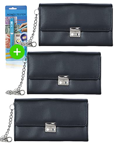 HPPY Aktion Sparset 3X Kellnerportemonnaie – robuste Kellnerbörse mit Holster, Kette & Geldtester – Kellnertasche für Gastronomie & Taxi, Farbe: Schwarz von HPPY