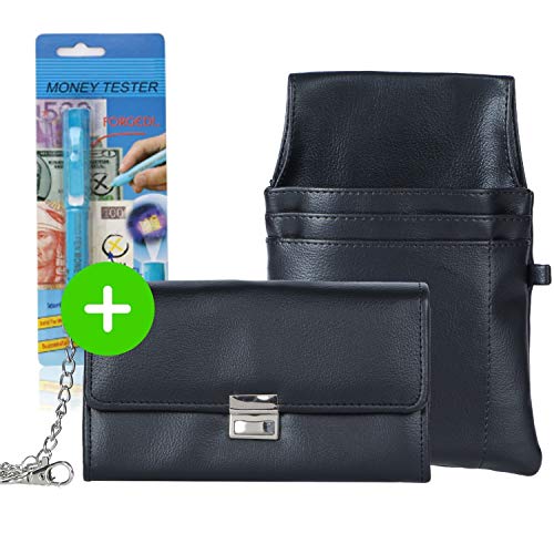 HPPY Aktion Kellnerportemonnaie – robuste Kellnerbörse mit Holster, Kette & Geldtester – Kellnertasche für Gastronomie & Taxi, Farbe: Schwarz von HPPY