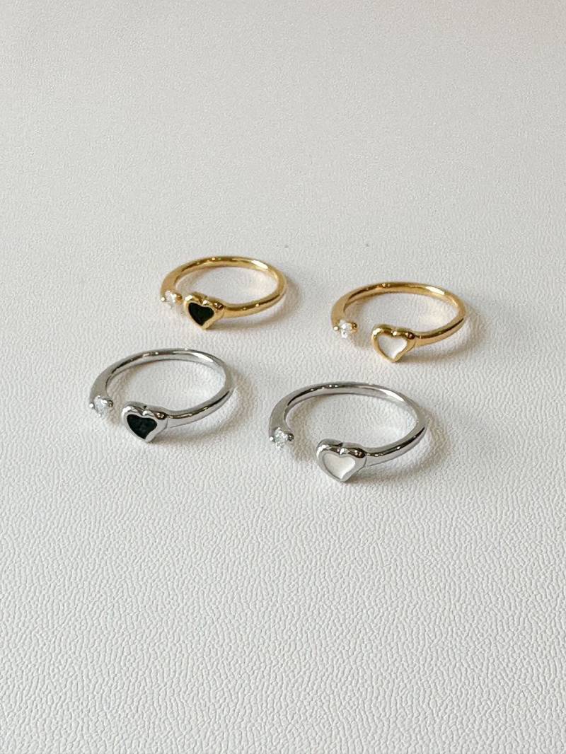 Cz Offenes Herz Band Ring. Kristall Schwarz Weißer Ring Für Frauen. Zierlicher Offener Bandring. Statement Ringe von HPlusJewelry