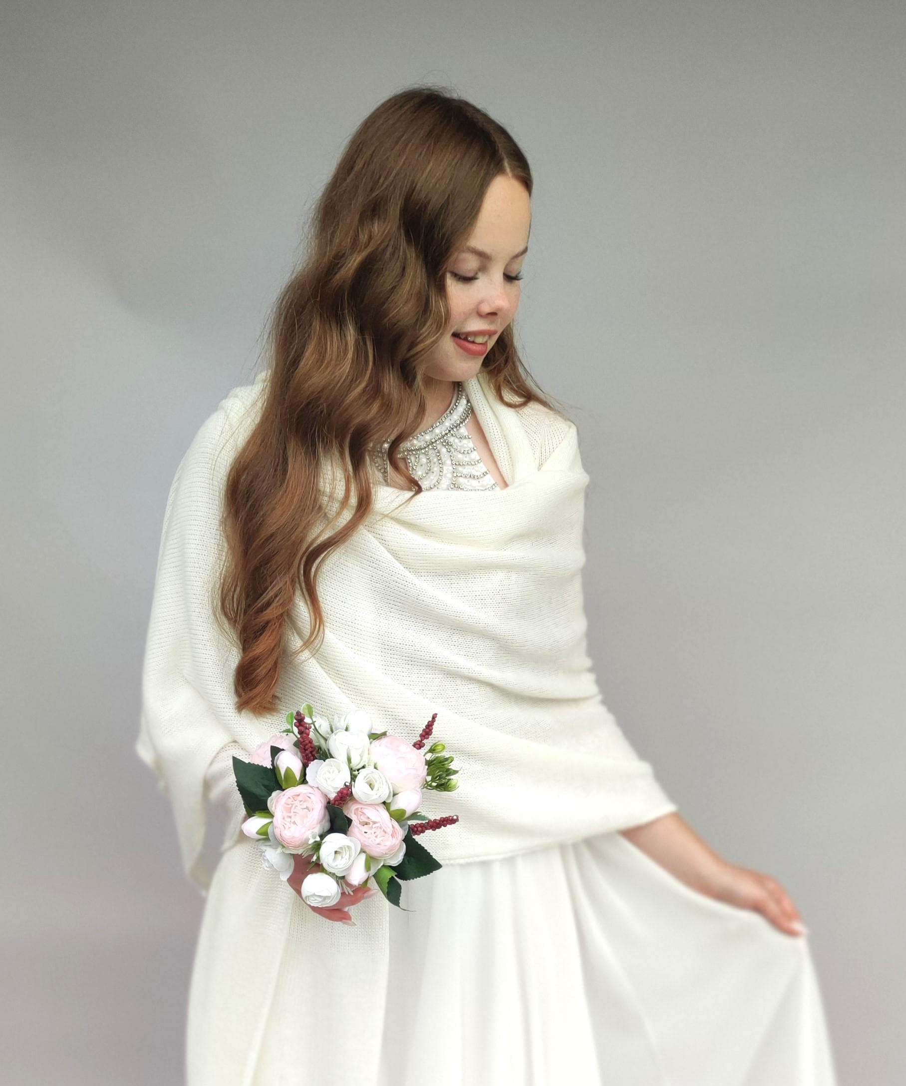 Alpaka Wolle Schal, Weißer Schal, Mohair Schal, Braut Schal, Handgefertigter Schal, Merino Schal, Hochzeit Schal, Frauen Accessoires, Gestrickt von HPstoreLT