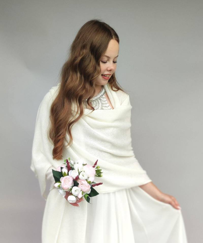 Alpaka Wolle Schal, Weißer Schal, Mohair Schal, Braut Schal, Handgefertigter Schal, Merino Schal, Hochzeit Schal, Frauen Accessoires, Gestrickt von HPstoreLT